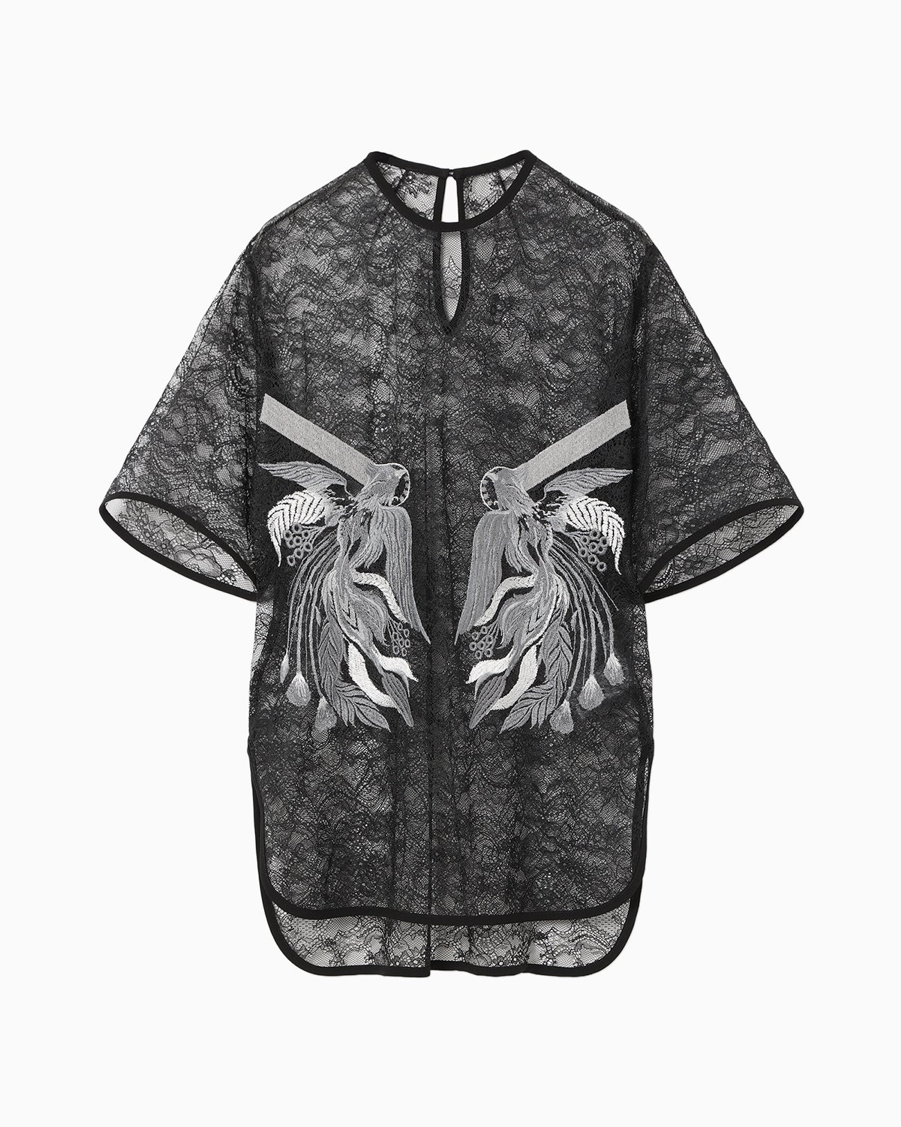 Raschel Lace Embroidered Top - black × grey - Mame Kurogouchi