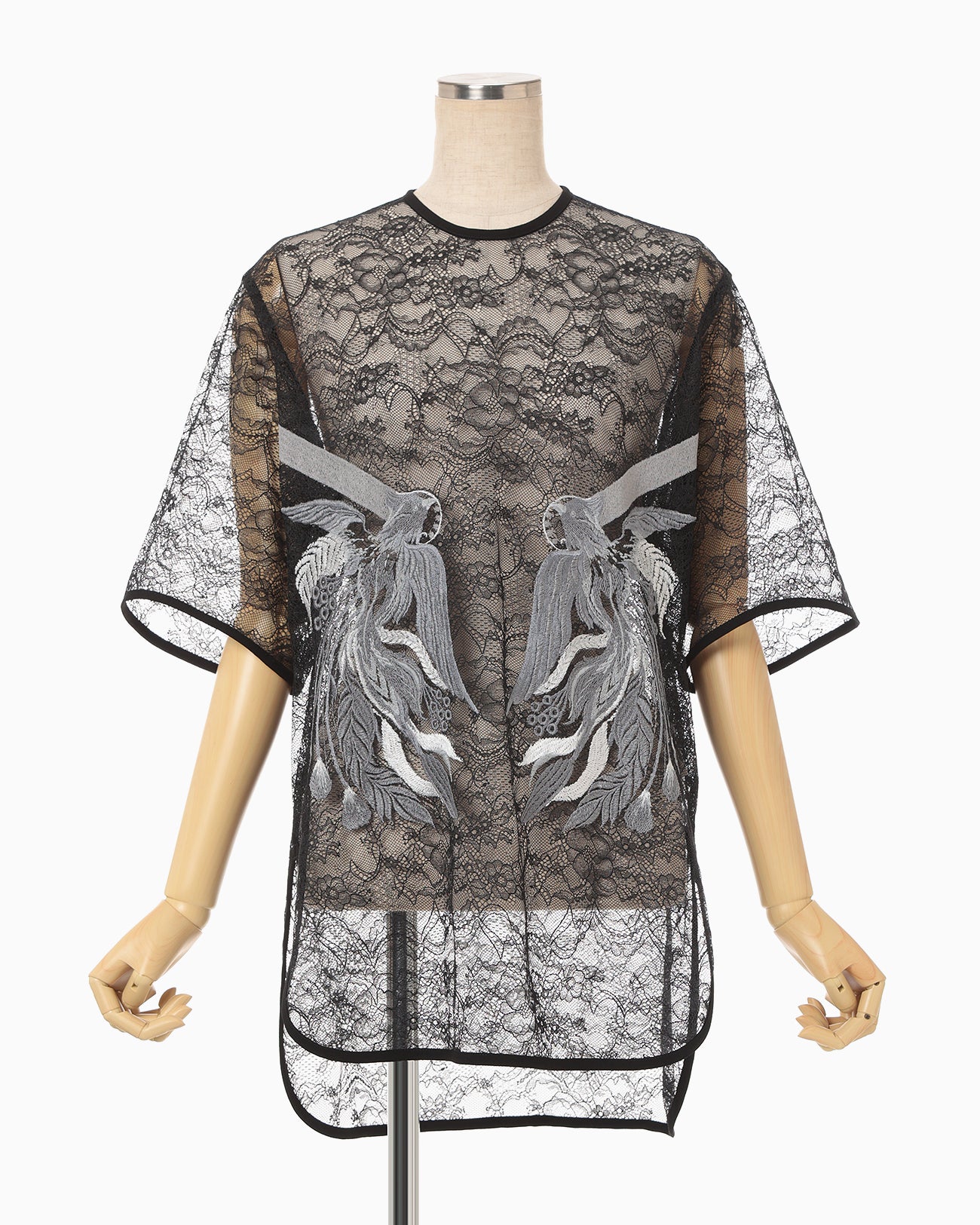 Raschel Lace Embroidered Top - black × grey - Mame Kurogouchi