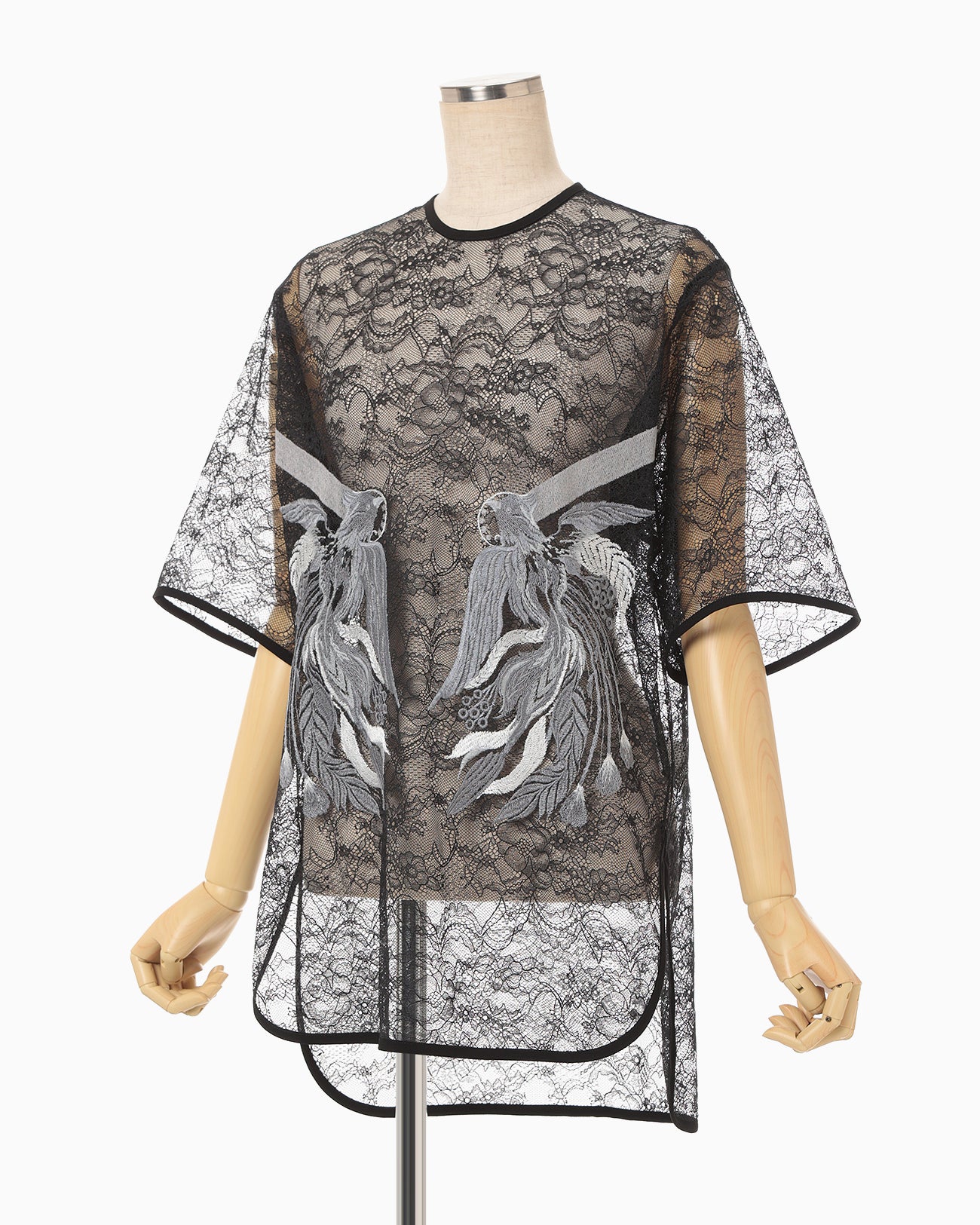Mame Kurogouchi 刺繍　コットン　トップス Raschel Lace Embroidered Top - black × grey - Mame Kurogouchi