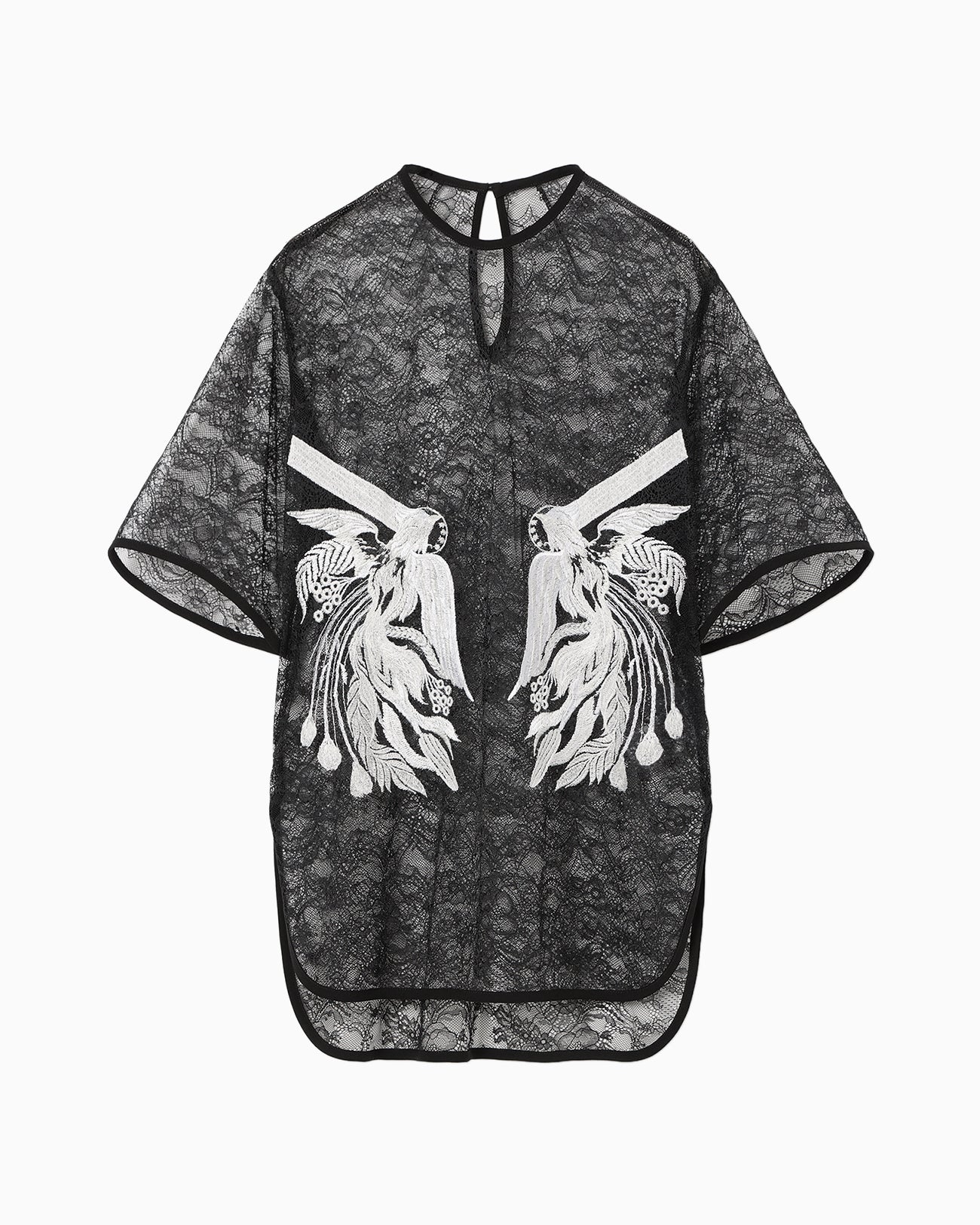 Raschel Lace Embroidered Top - black × white - Mame Kurogouchi