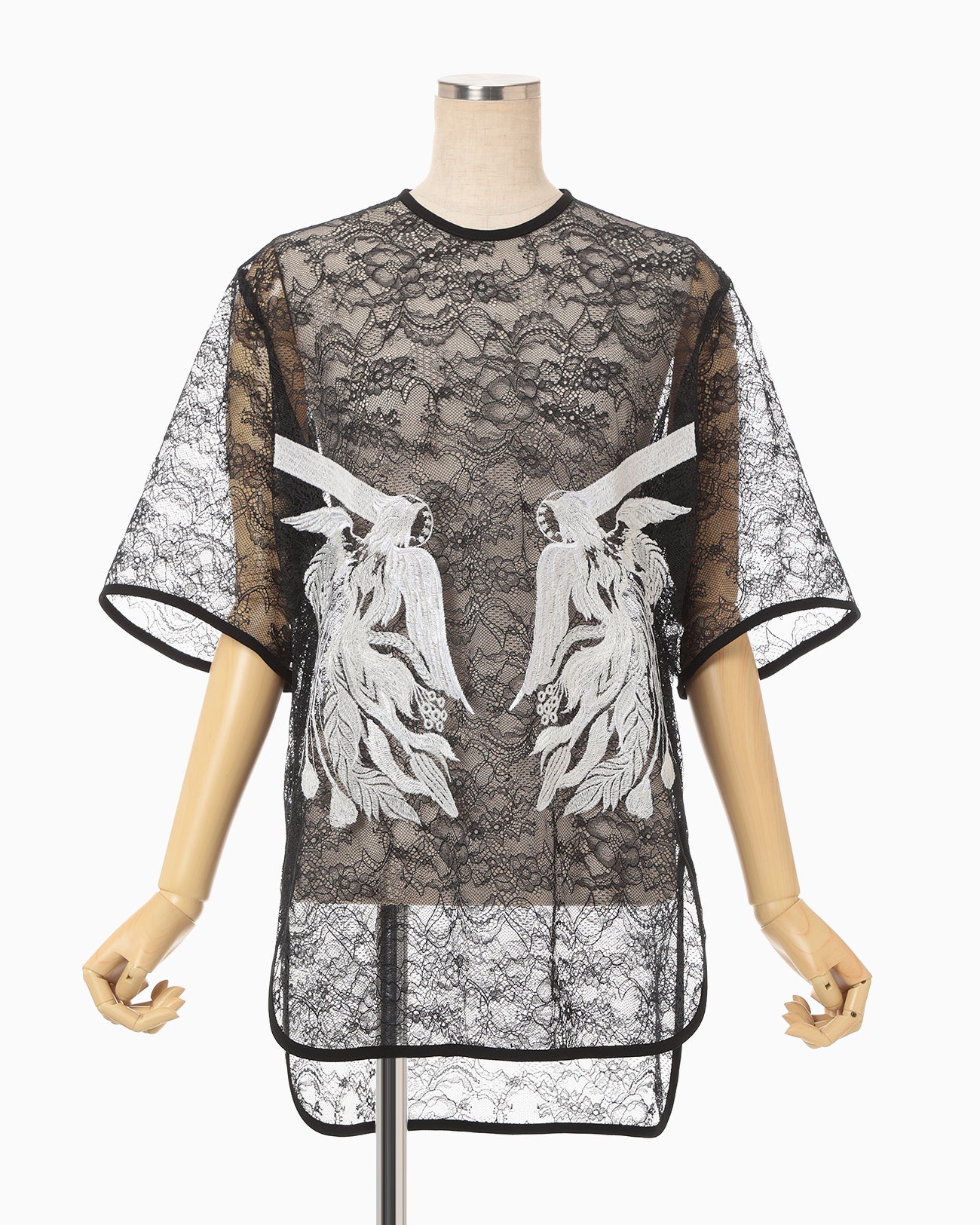 Raschel Lace Embroidered Top - black × white - Mame Kurogouchi