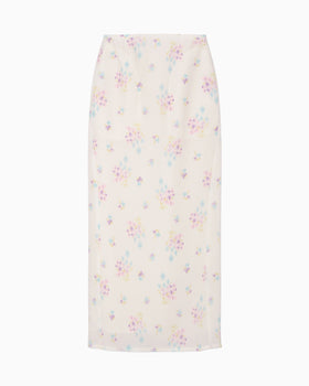Floral Motif Printed Skirt - white
