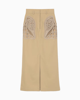 Cording Embroidery Detailed I-line Skirt - beige
