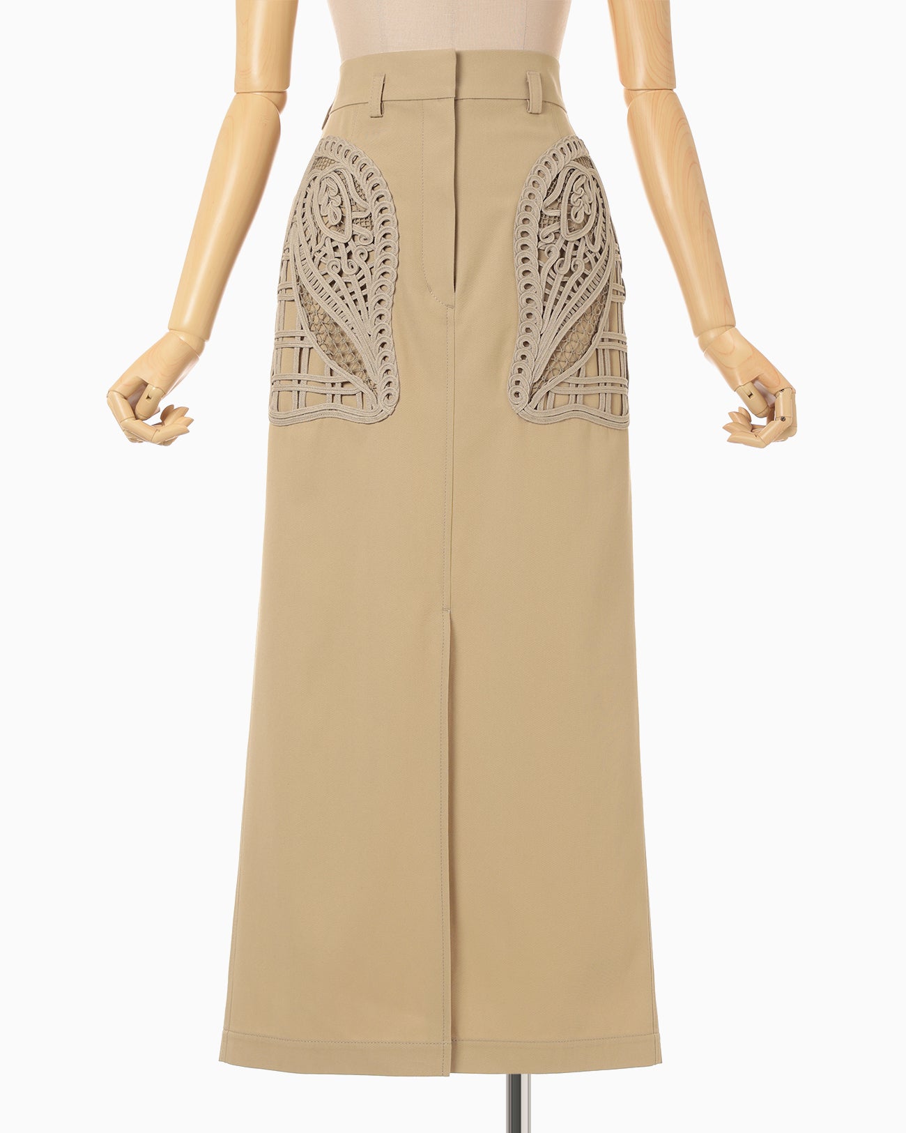 Cording Embroidery Detailed I-line Skirt - beige - Mame Kurogouchi