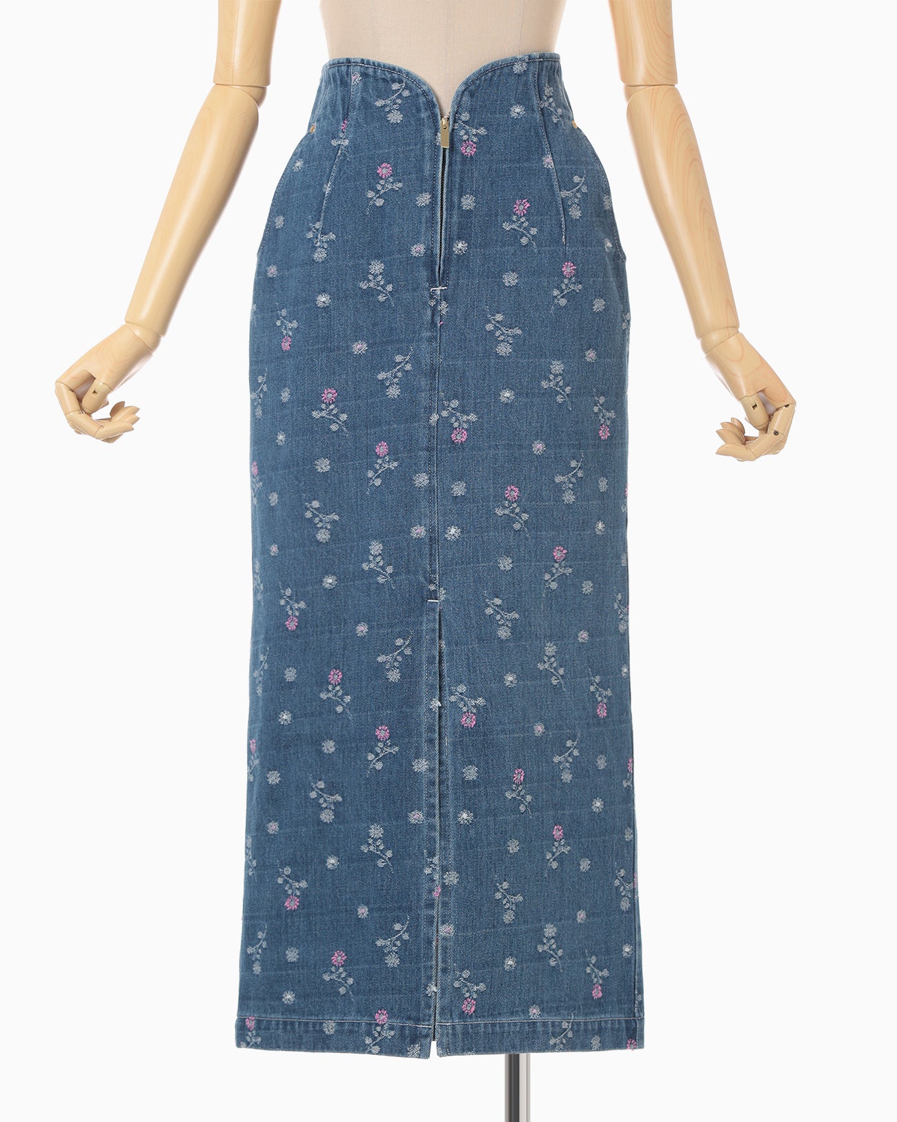 Floral Jacquard High Waisted Denim Skirt - blue - Mame Kurogouchi