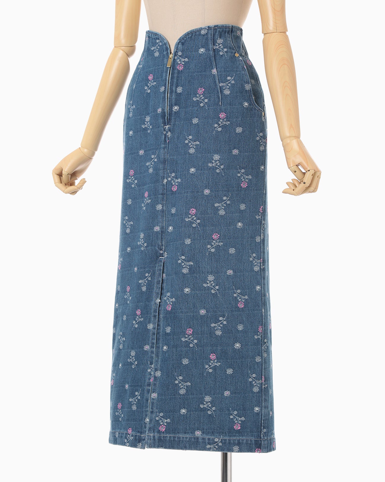 Floral Jacquard High Waisted Denim Skirt - blue - Mame Kurogouchi