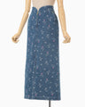 Floral Jacquard High Waisted Denim Skirt - blue
