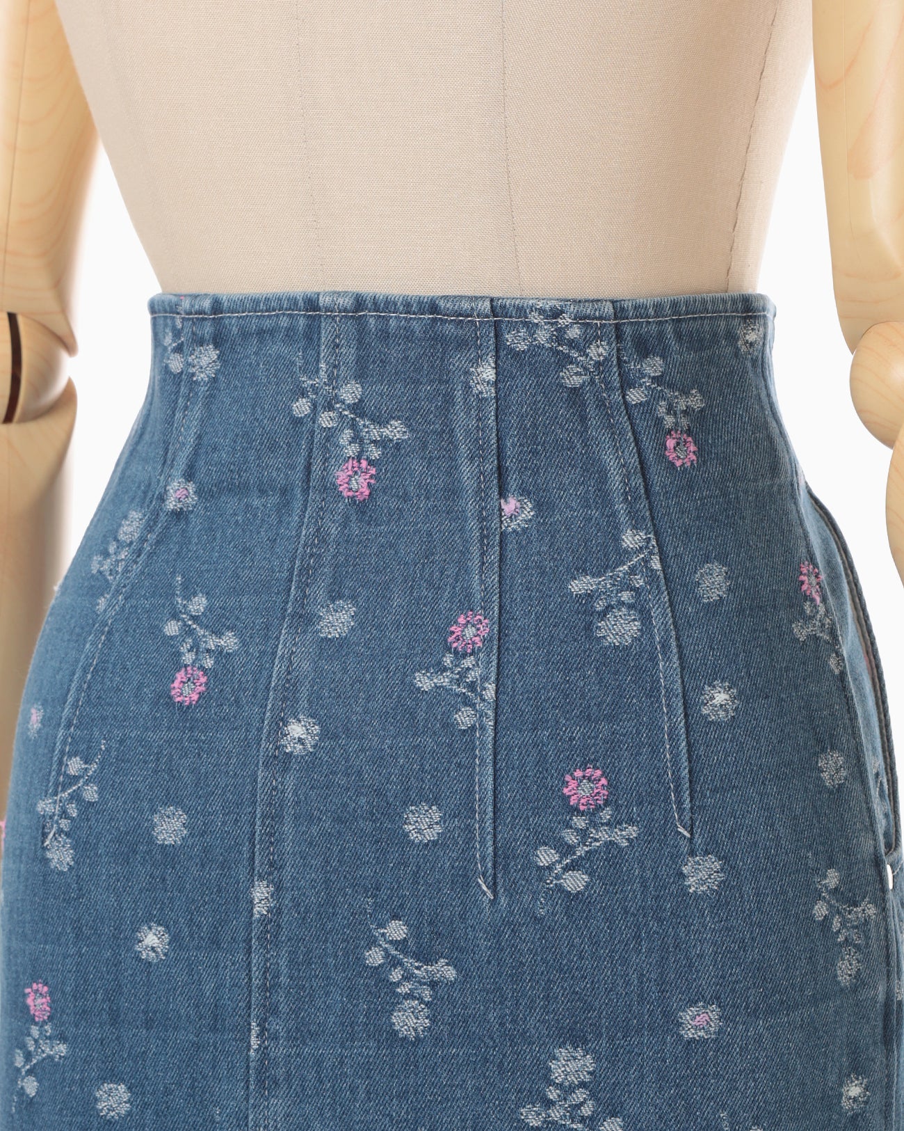 Floral Jacquard High Waisted Denim Skirt - blue - Mame Kurogouchi