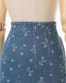 Floral Jacquard High Waisted Denim Skirt - blue