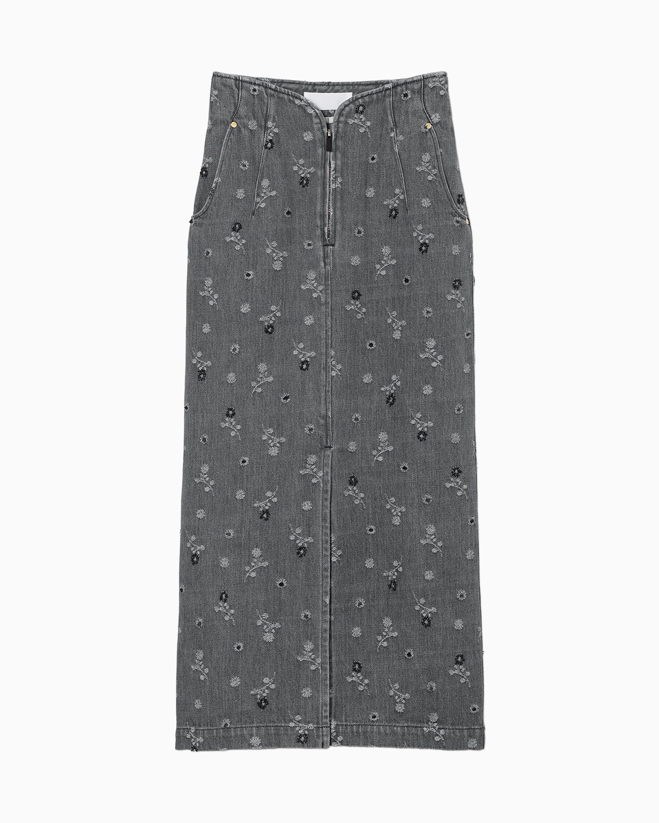 Floral Jacquard High Waisted Denim Skirt - grey - Mame Kurogouchi