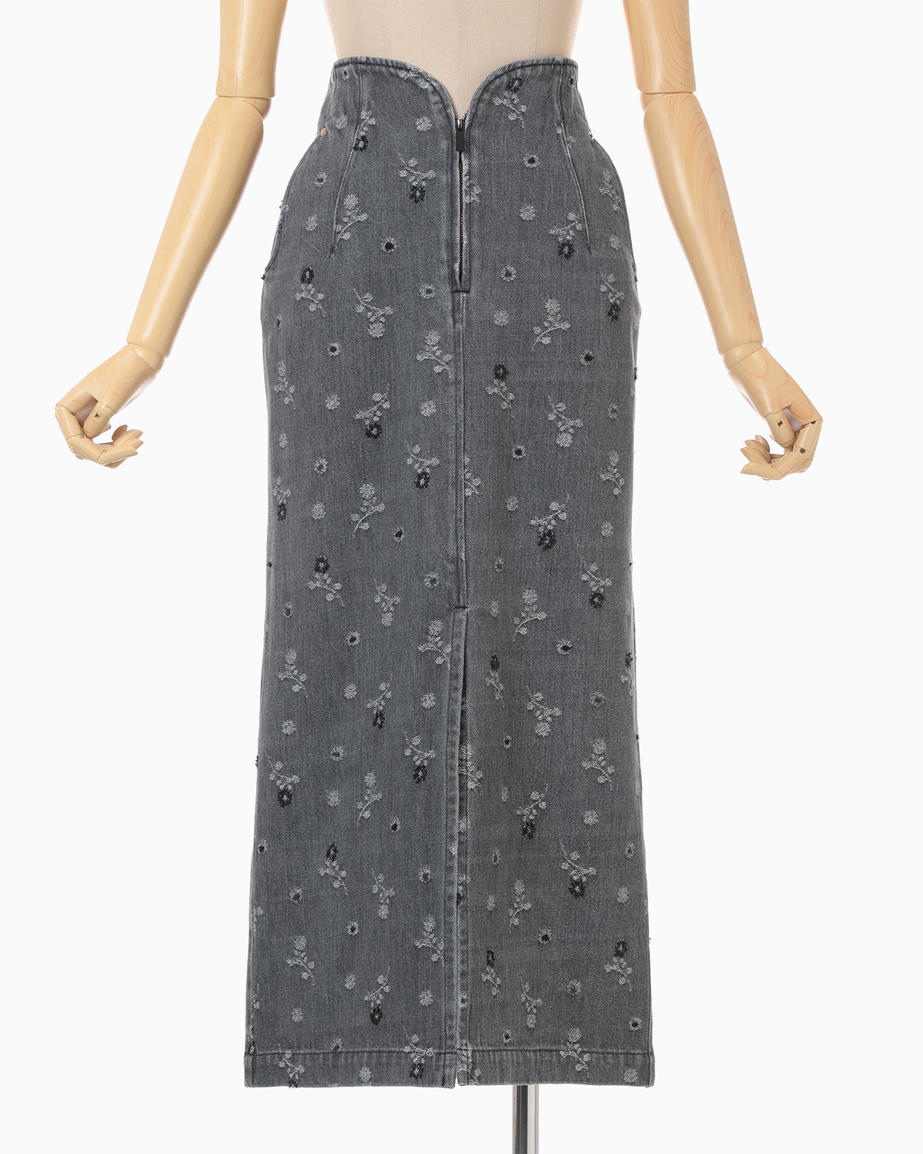 Floral Jacquard High Waisted Denim Skirt - grey - Mame Kurogouchi