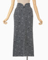 Floral Jacquard High Waisted Denim Skirt - grey