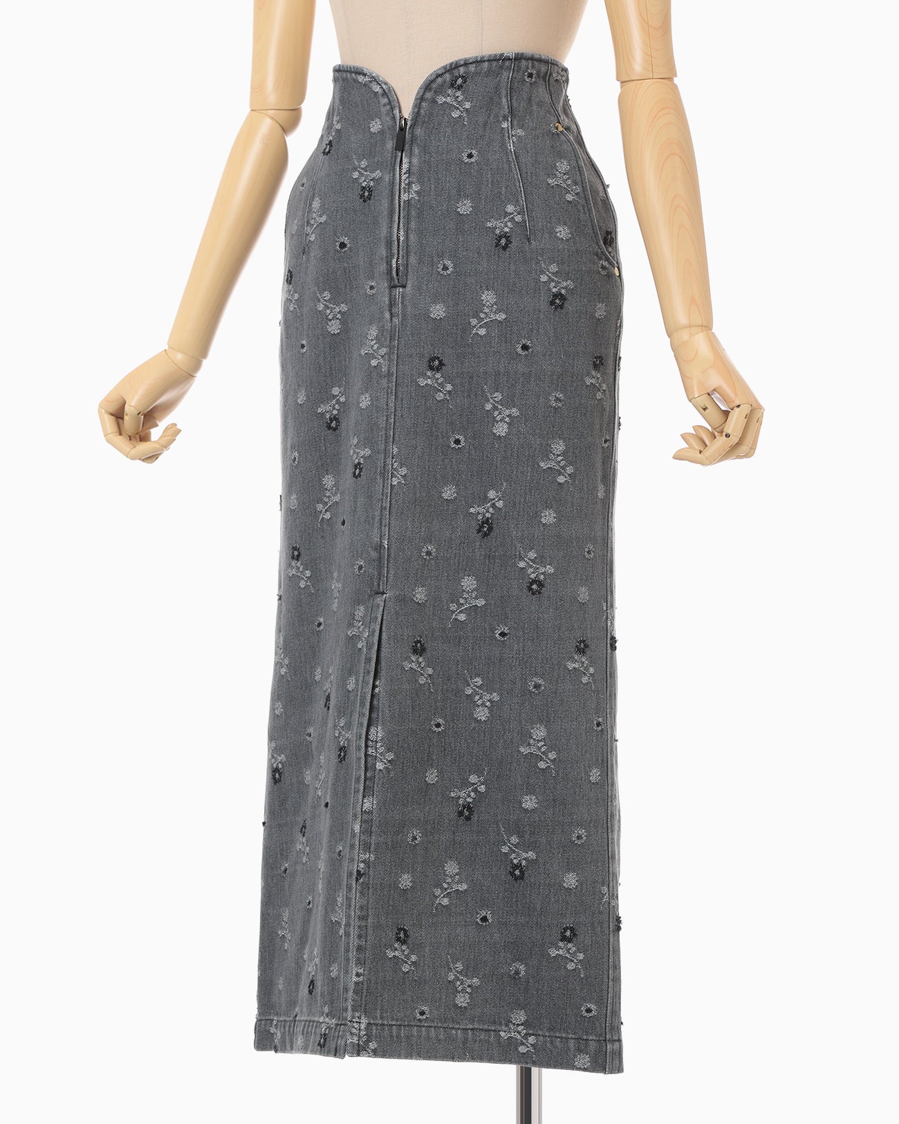 Floral Jacquard High Waisted Denim Skirt - grey - Mame Kurogouchi
