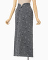 Floral Jacquard High Waisted Denim Skirt - grey
