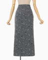 Floral Jacquard High Waisted Denim Skirt - grey