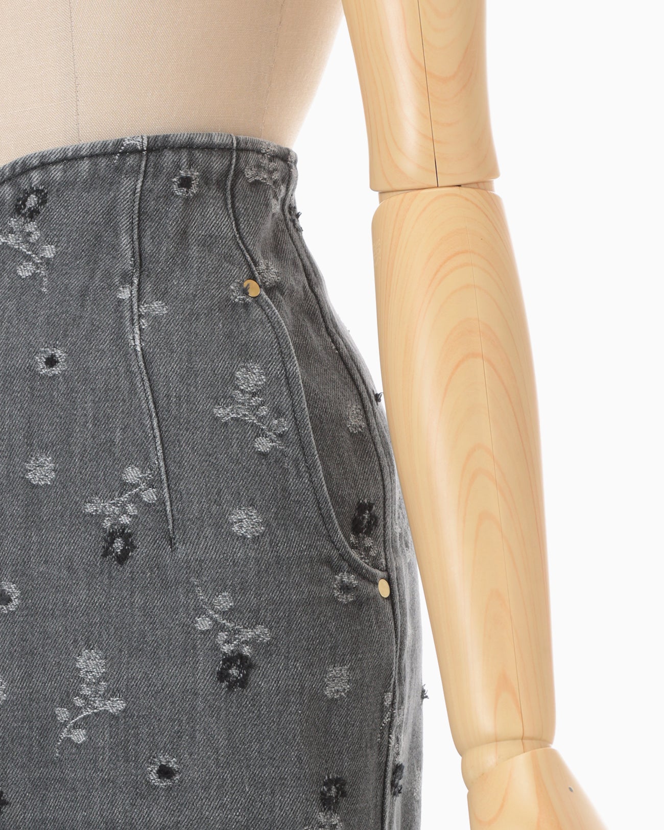 Floral Jacquard High Waisted Denim Skirt - grey - Mame Kurogouchi