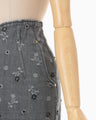 Floral Jacquard High Waisted Denim Skirt - grey
