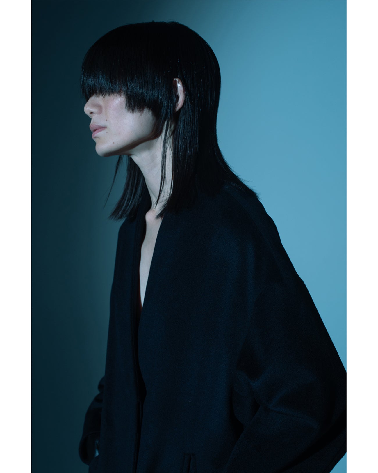 Wool Cashmere I-Line Collarless Coat - navy