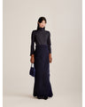 Mercerized Cotton High Neck Dress - navy