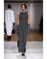 Shirring Jersey Jacquard Sleeveless Top - grey