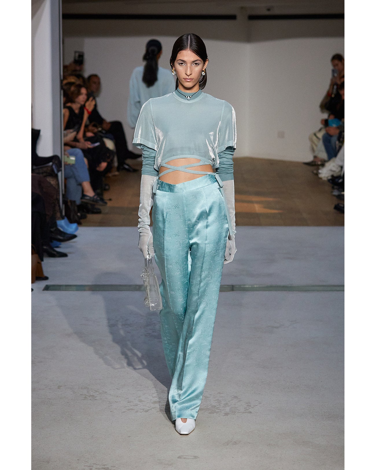 mame Lame Jersey Cropped Sheer Top