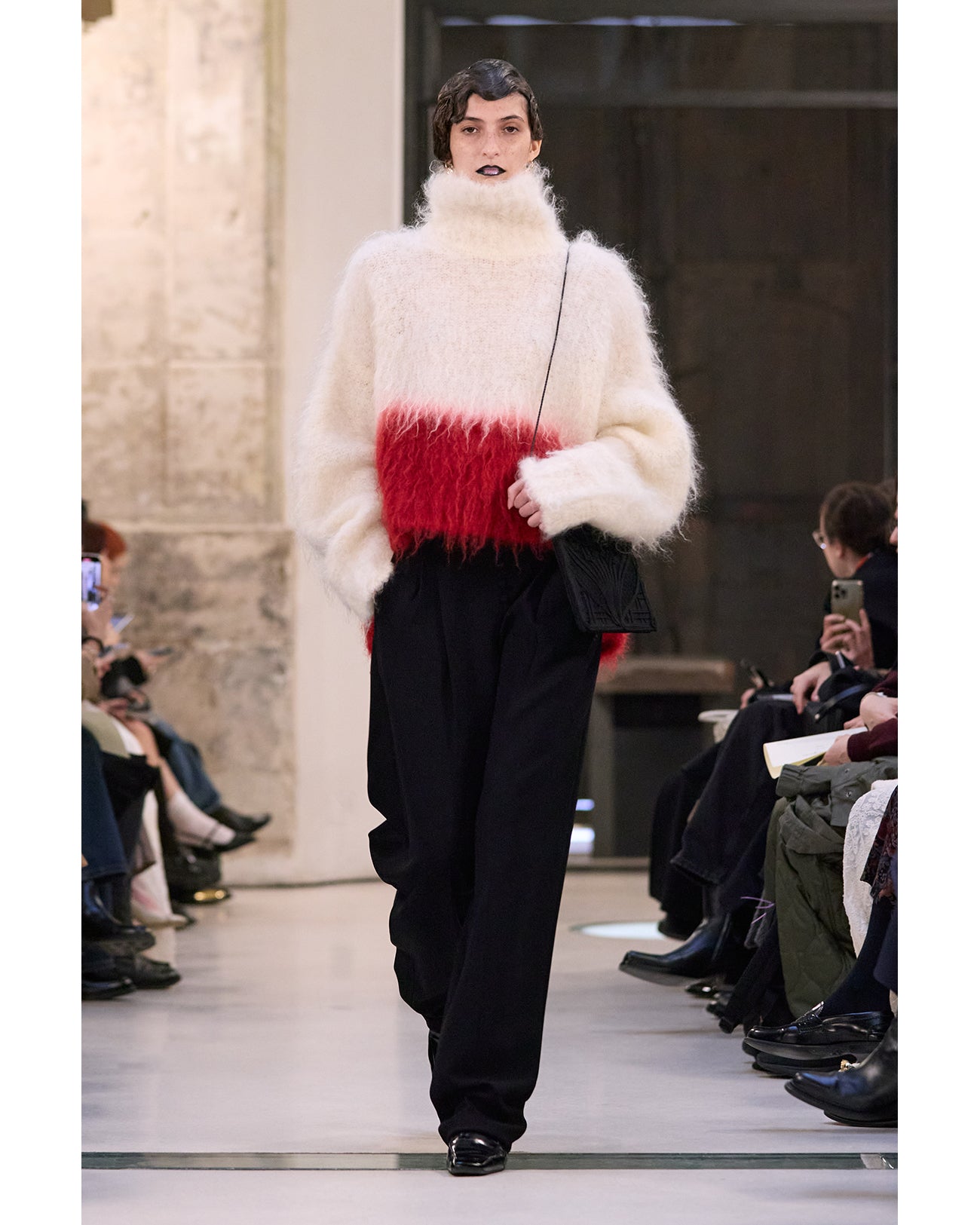 Acetate Polyester High Waisted Trousers - black - Mame