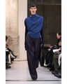 Embossed Leather Motif Triacetate High Waisted Trousers - navy