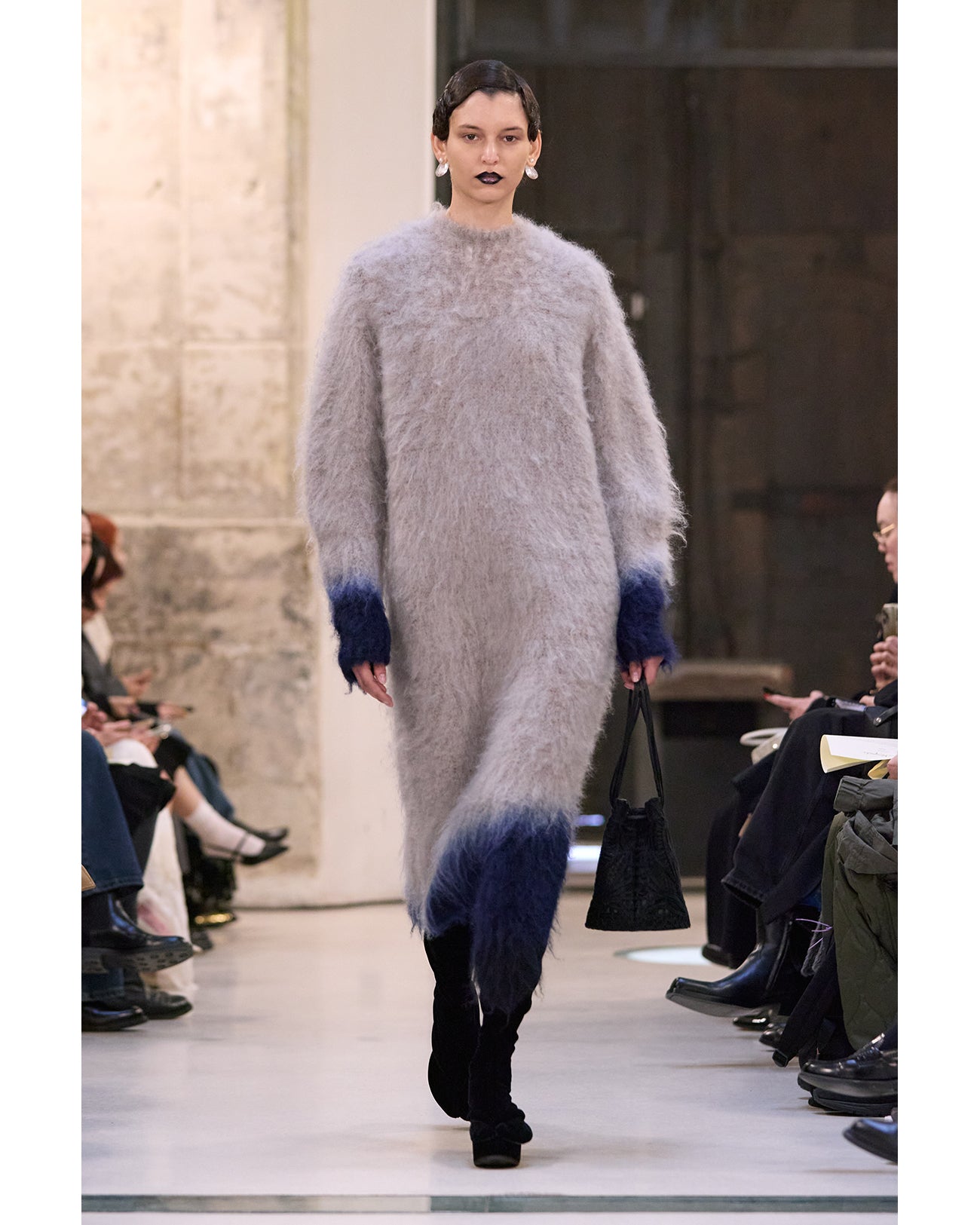 Fur Knitted Dress - grey