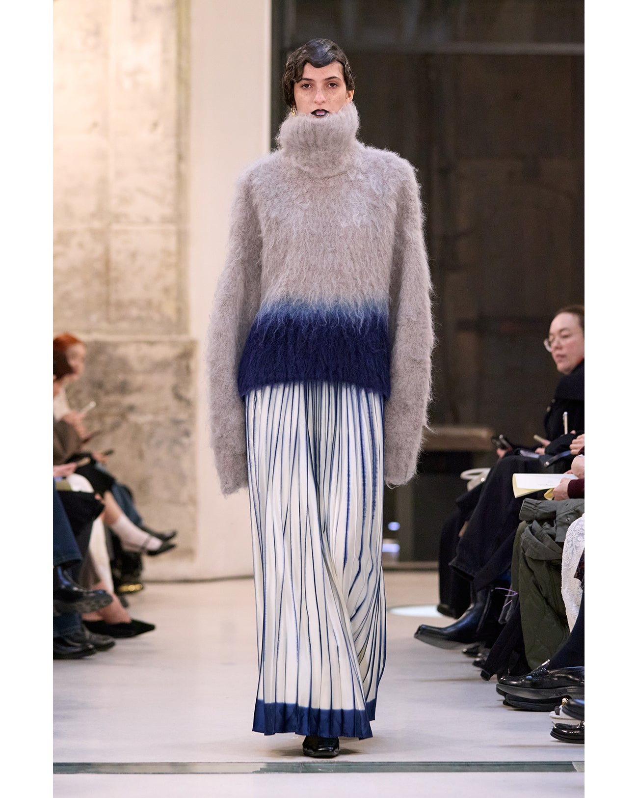 Itajime Shibori Pleated Skirt - navy