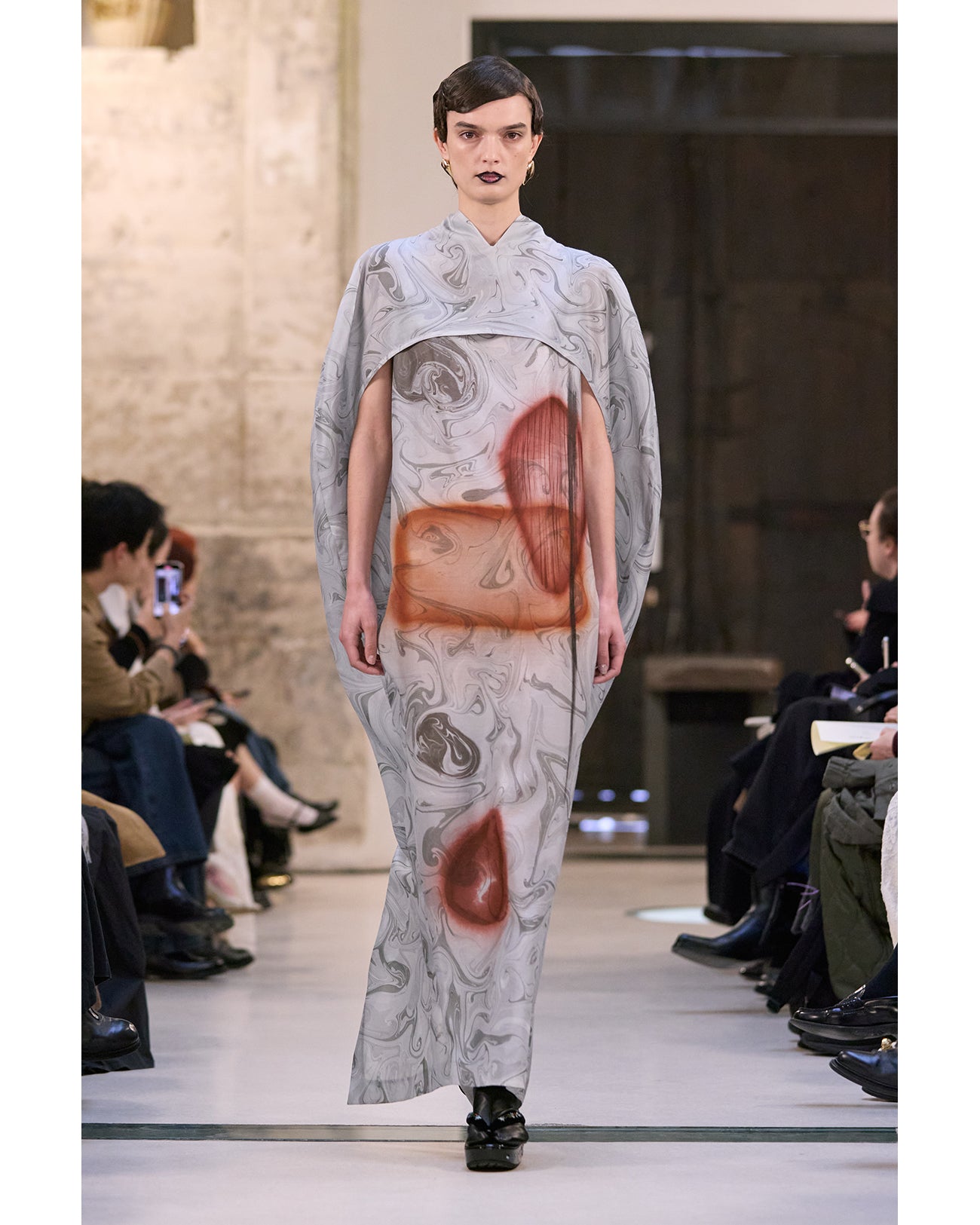 Silk Wool Marbling Dress - grey