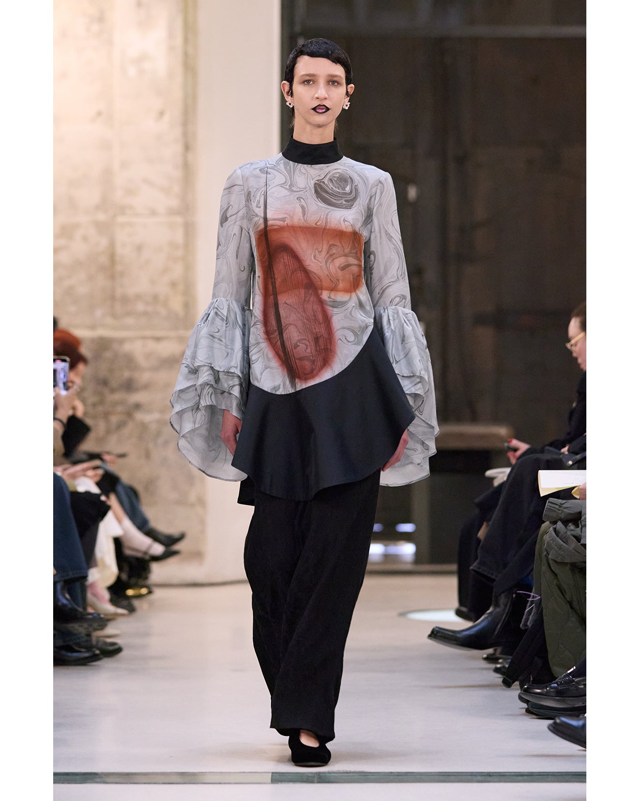 Silk Wool Marbling Tunic - grey