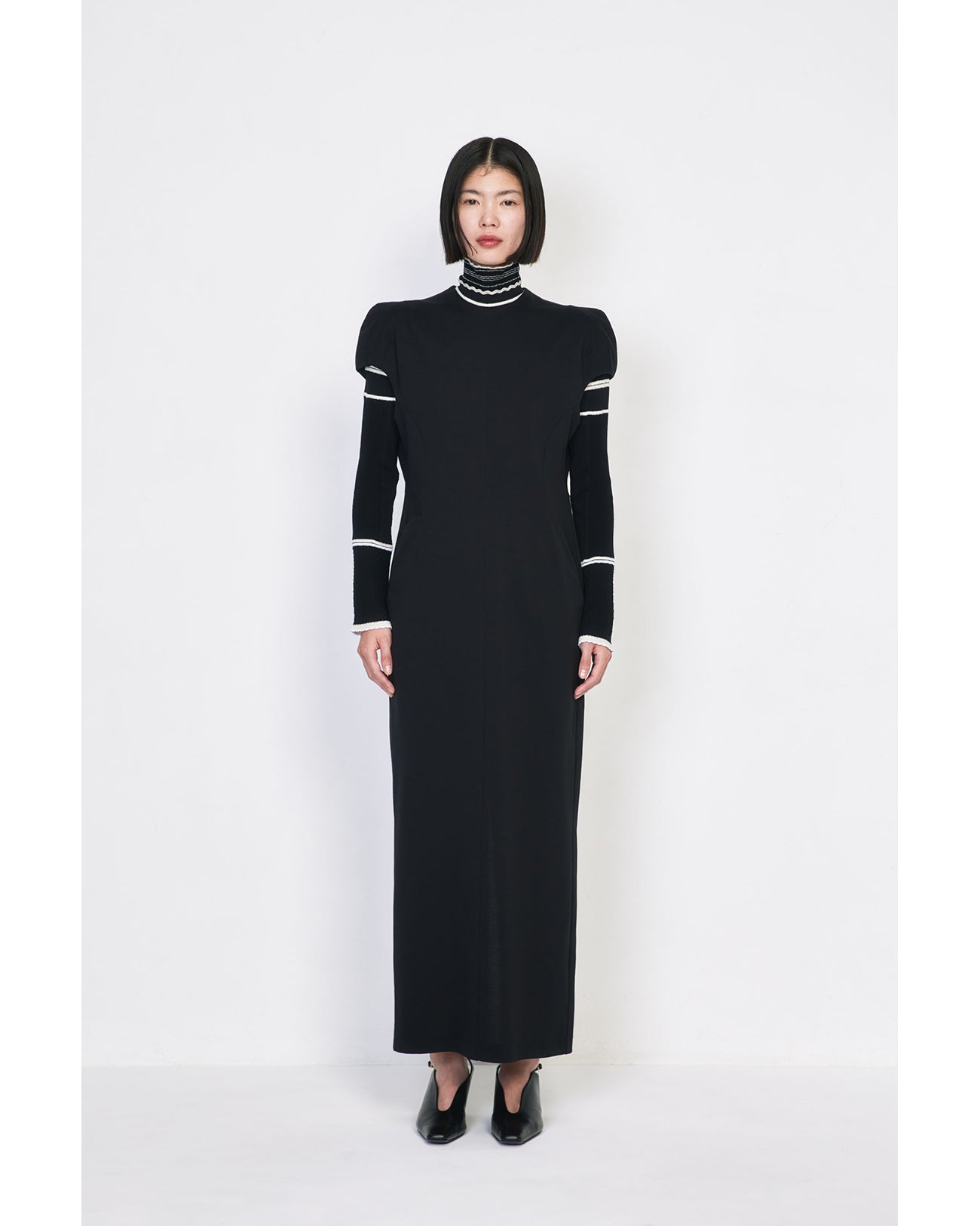 Cotton Jersey Puff Sleeve Dress - black