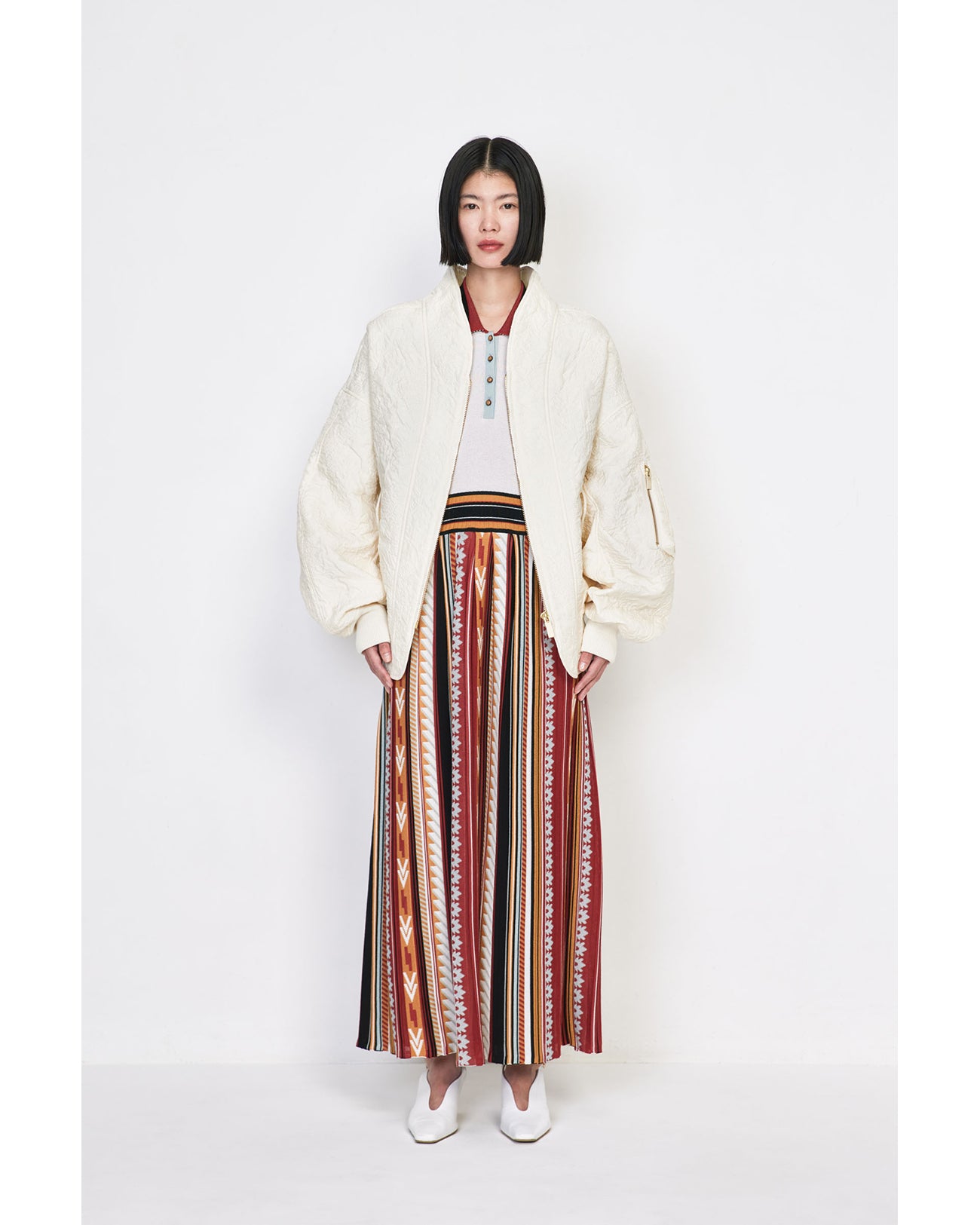 himemama 　0318 Floral Jacquard Triple Cloth Jacket - ecru - Mame Kurogouchi
