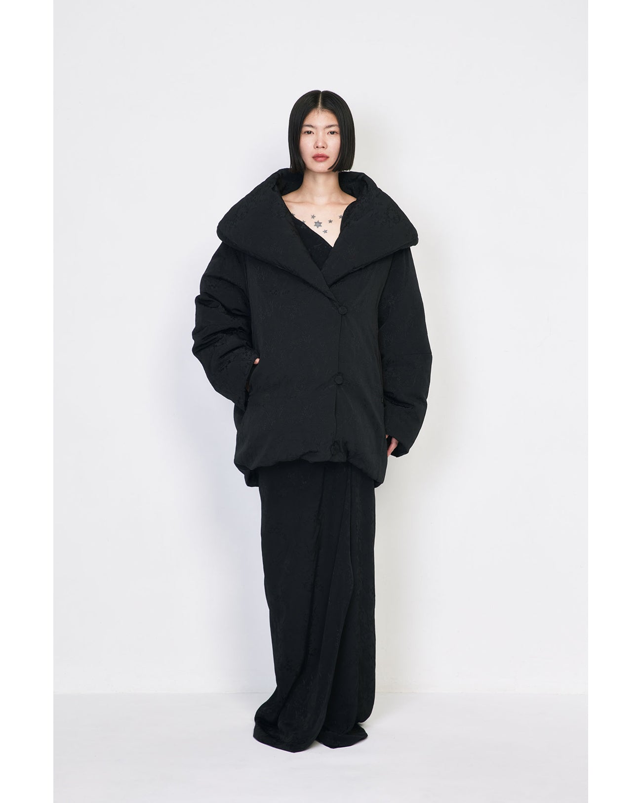 めい様 シアーカーデ M黒 Floral Jacquard Asymmetry Drape Dress - black - Mame Kurogouchi