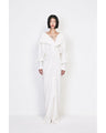 Floral Jacquard Asymmetry Drape Dress - ecru