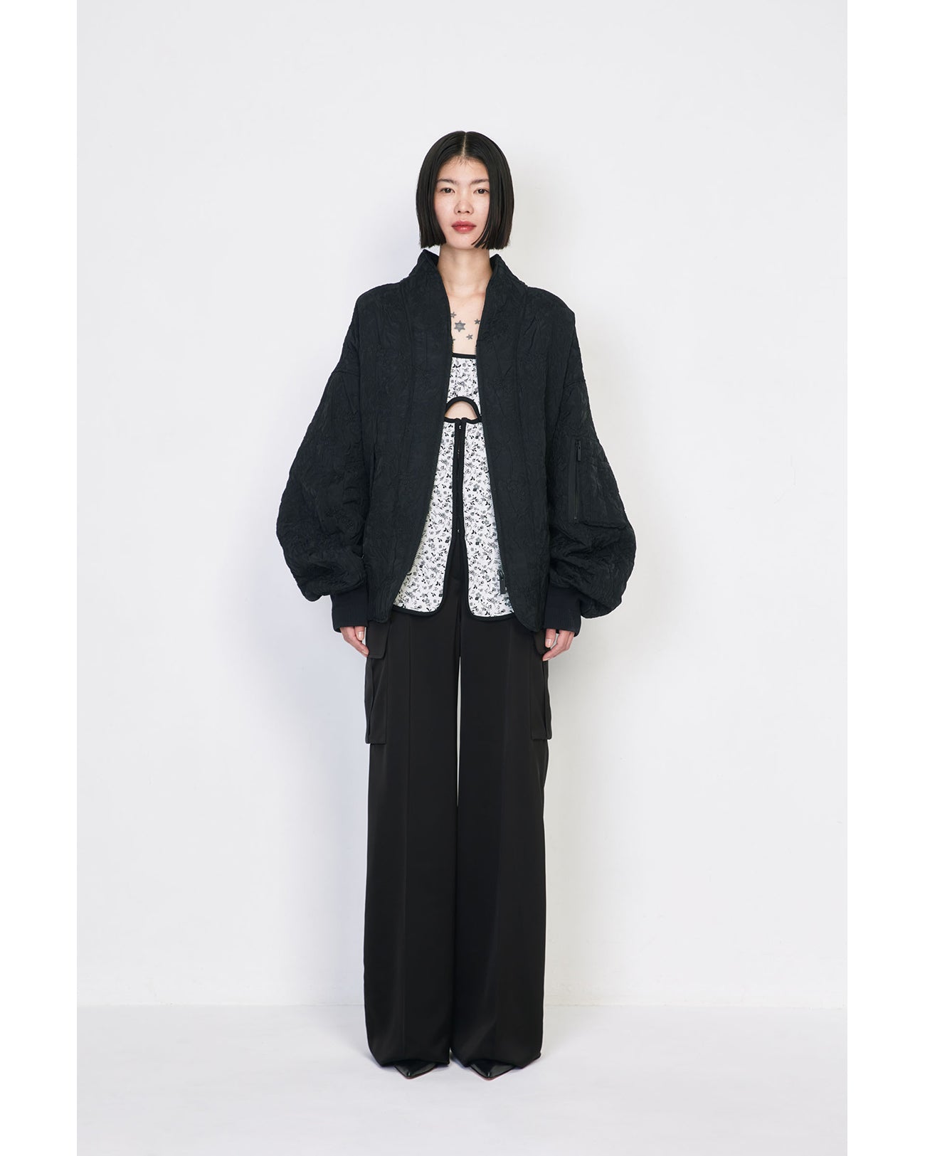Triacetate Satin High Waisted Cargo Trousers - black