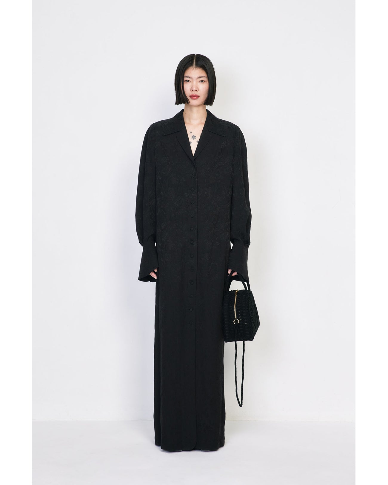 Cording Embroidery Demi Lune Handbag - black