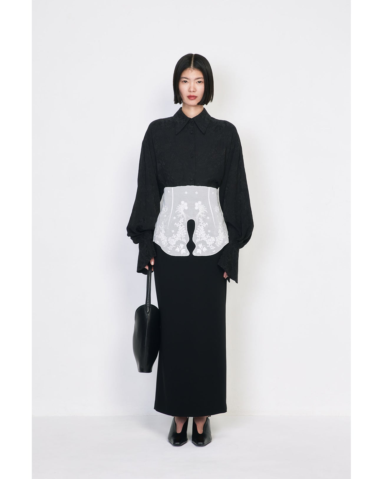 そうまま Triacetate Georgette Embroidery Peplum Skirt - navy - Mame