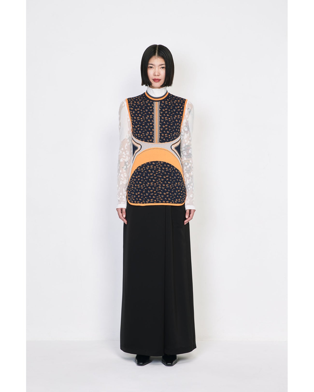 Triacetate Satin Military Style Skirt - black