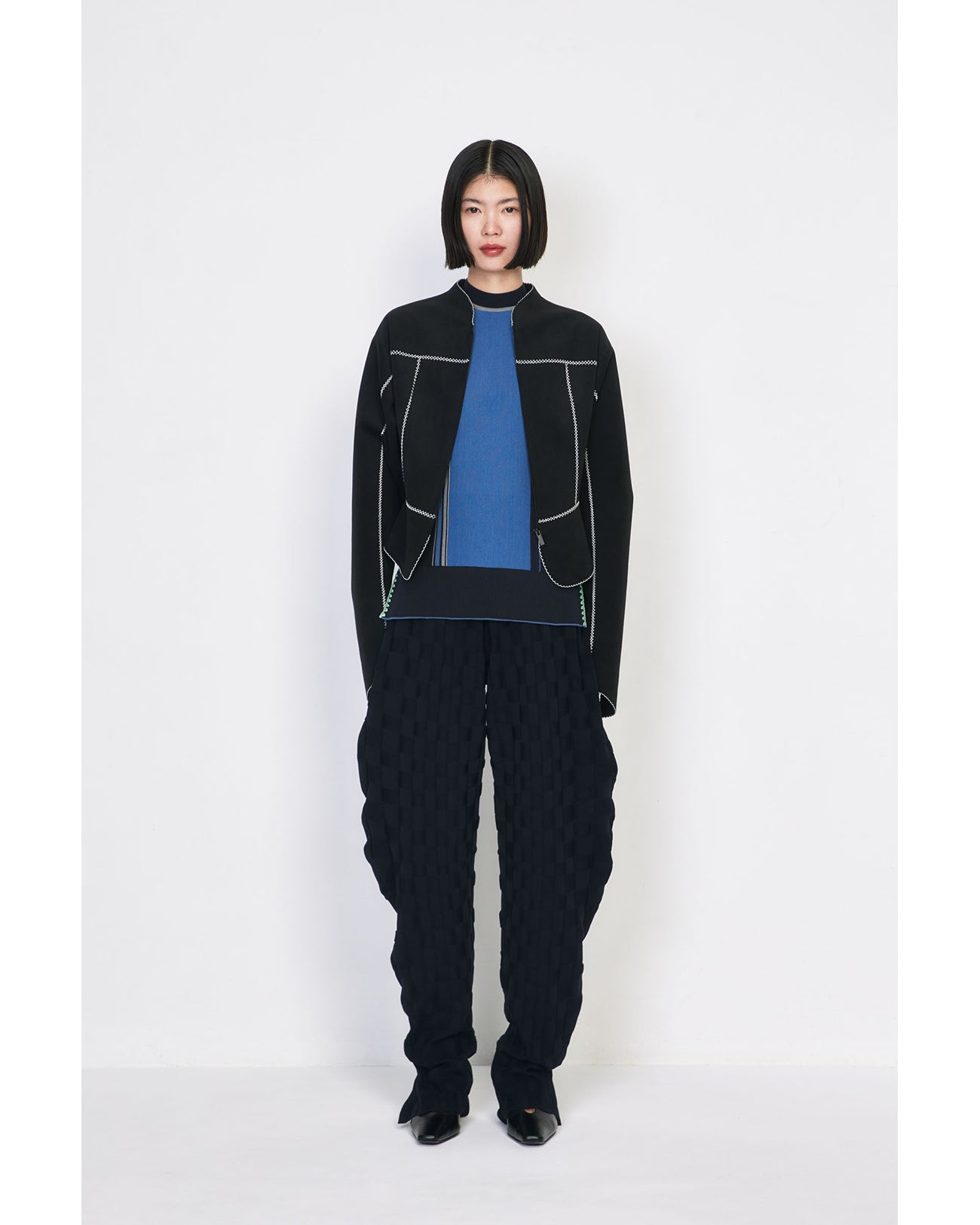 Synthetic Leather Fancy Ftitch Jacket - black × black