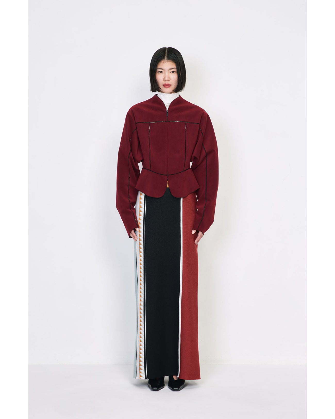 Geometric Pattern Knitted Skirt - vermillion