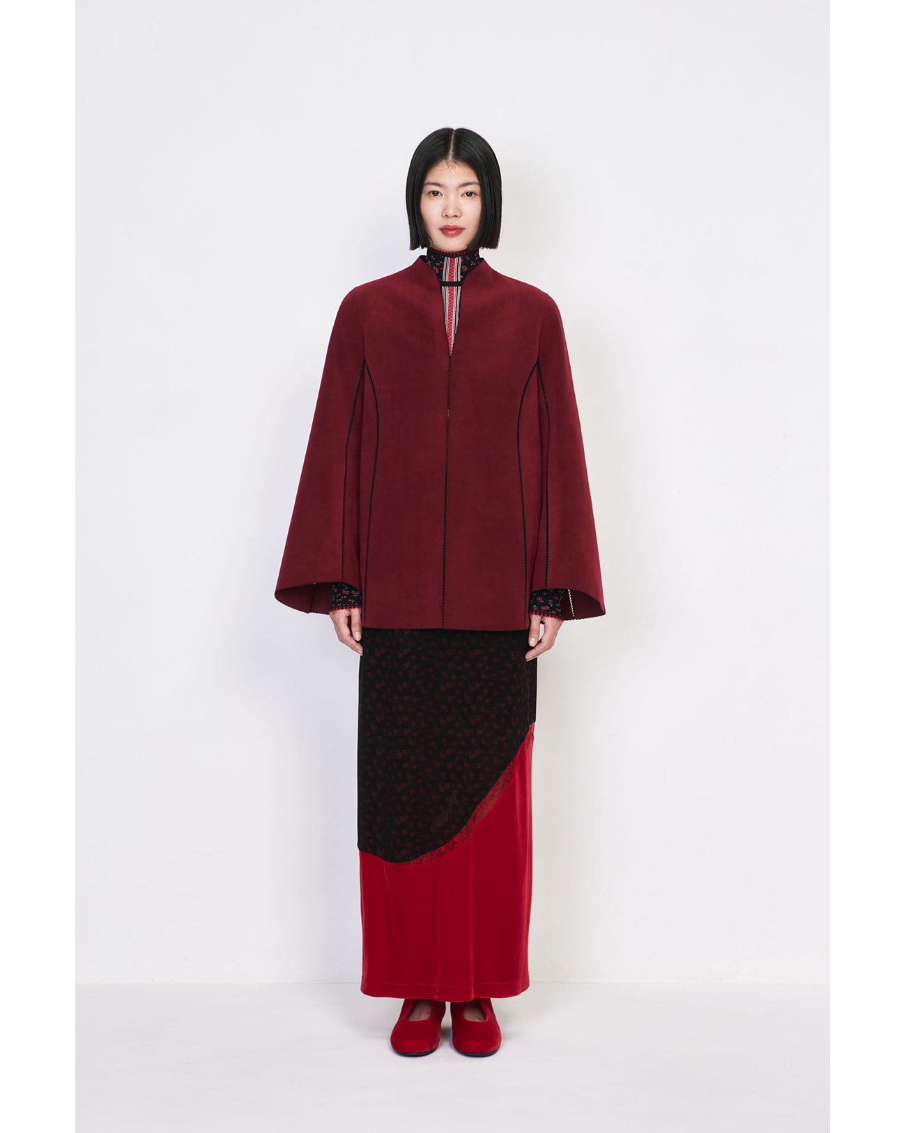 Cupro Triacetate Floral Jacquard Skirt - black - Mame Kurogouchi