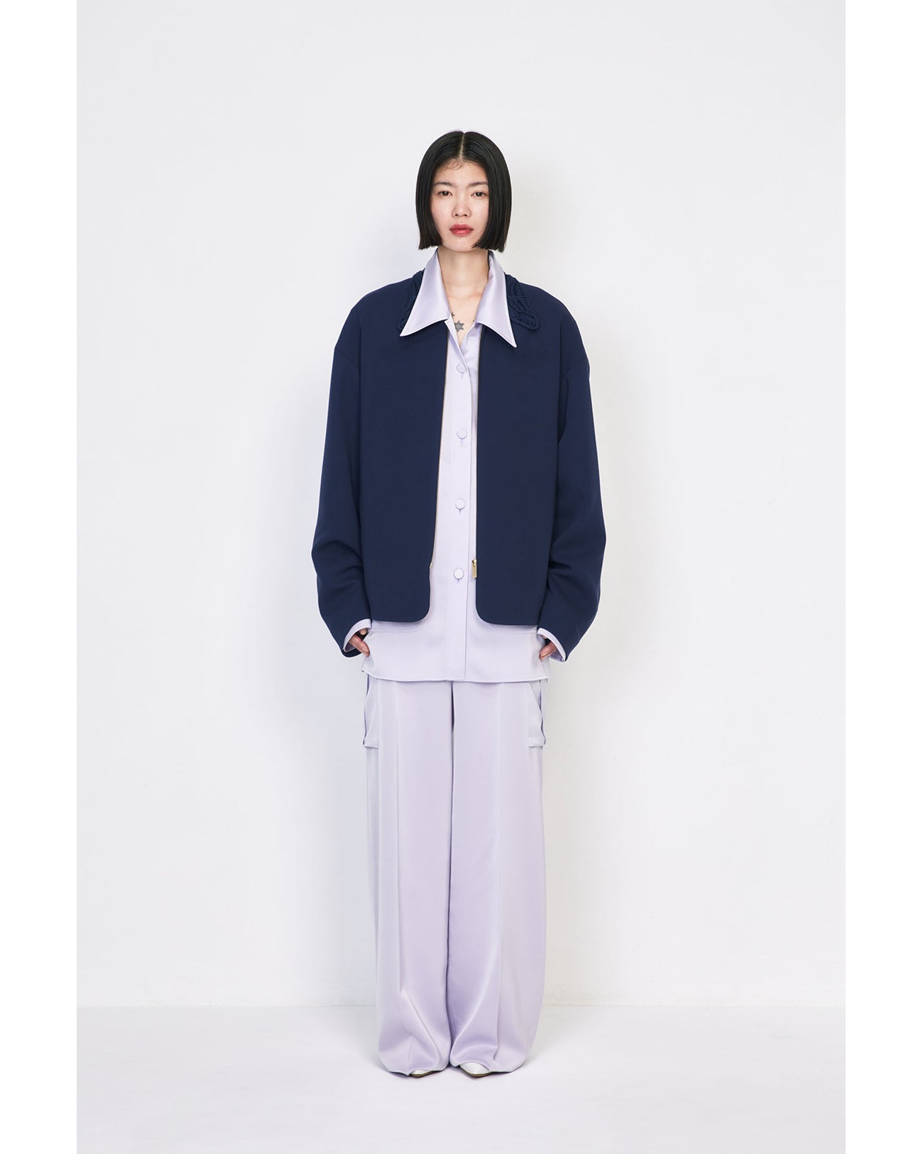 Triacetate Satin Military Style Jackt - purple