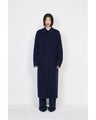 Wool Melton Embroidery Collar Long Coat - navy