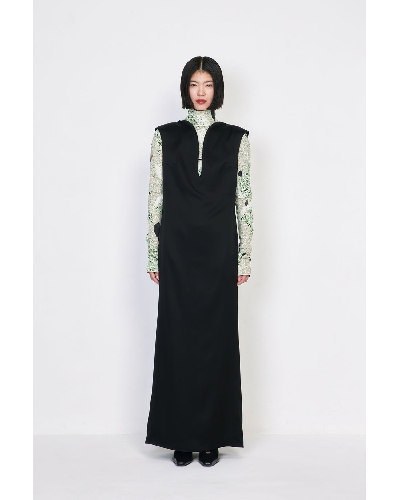 Marble Print Jersey High Neck Top - green