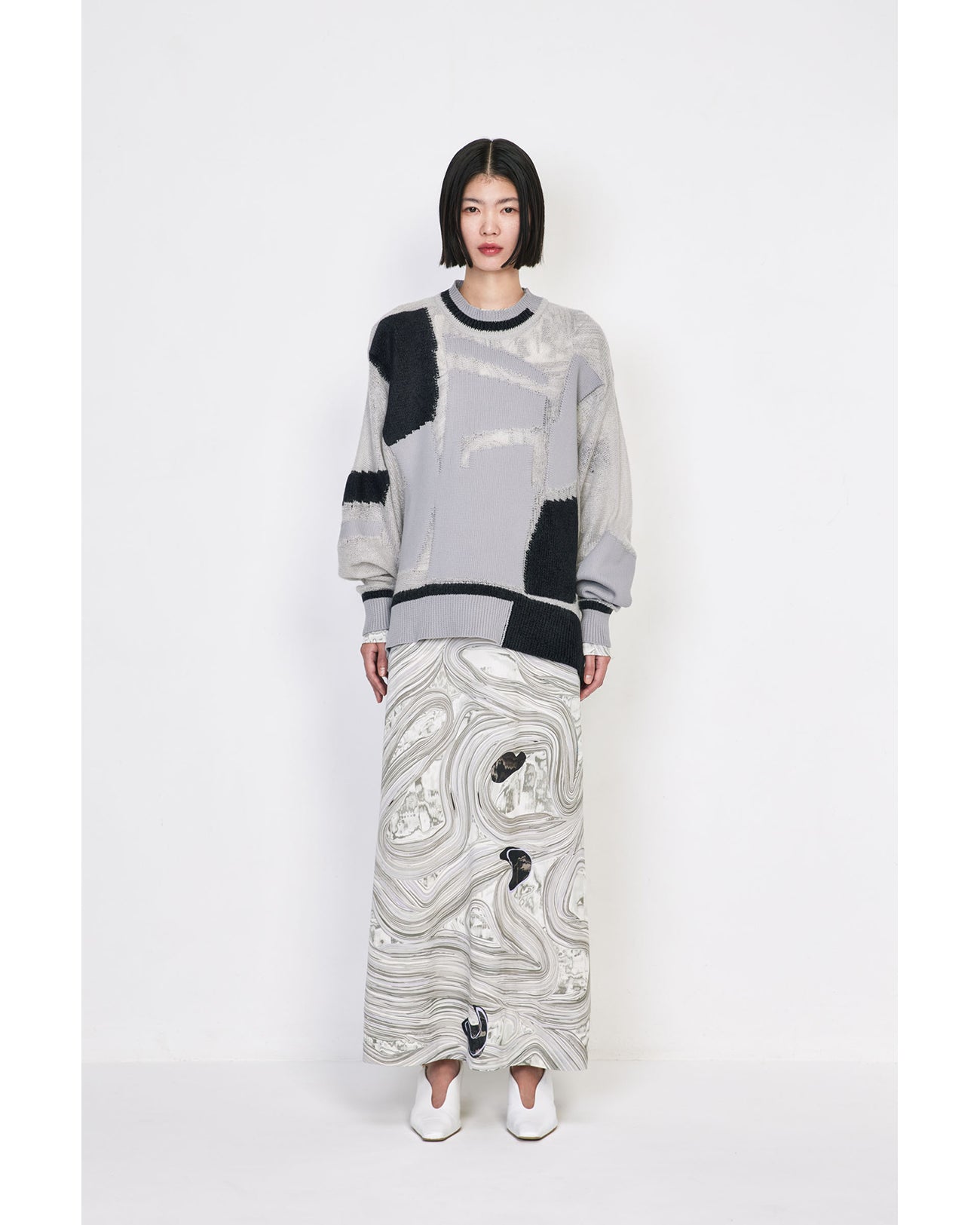 Marble Print Jersey Dress - grey