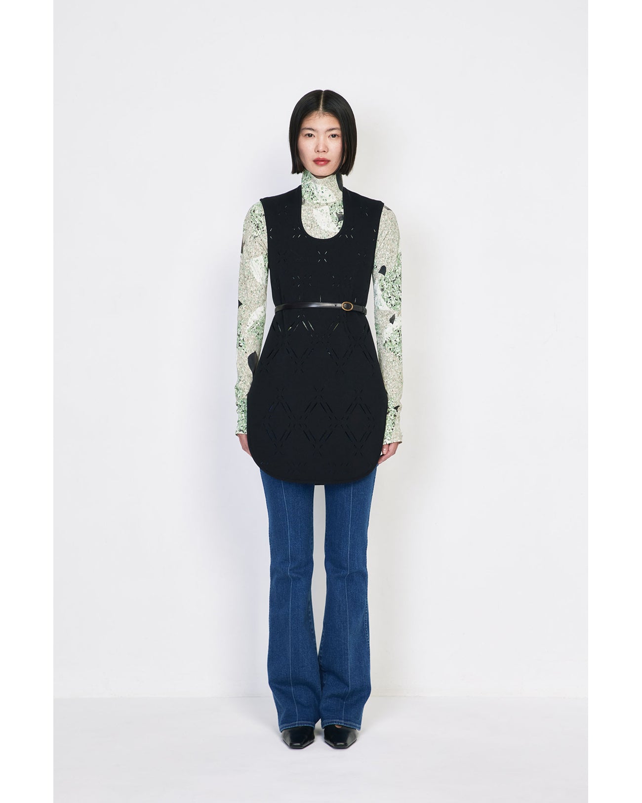 Cow Hide Leather Narrow Belt - green