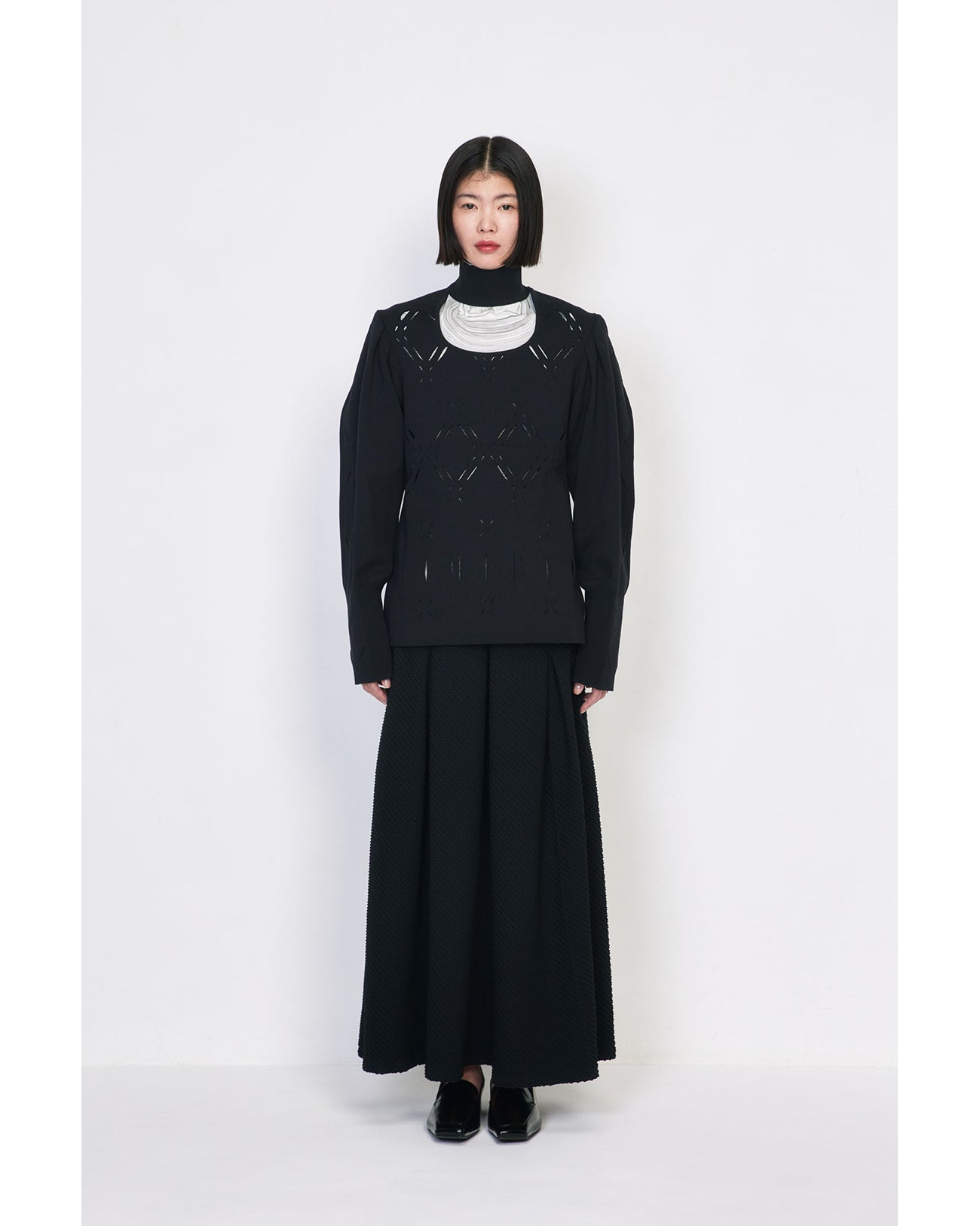 Shirring Jersey Jacquard Flare Skirt - light blue