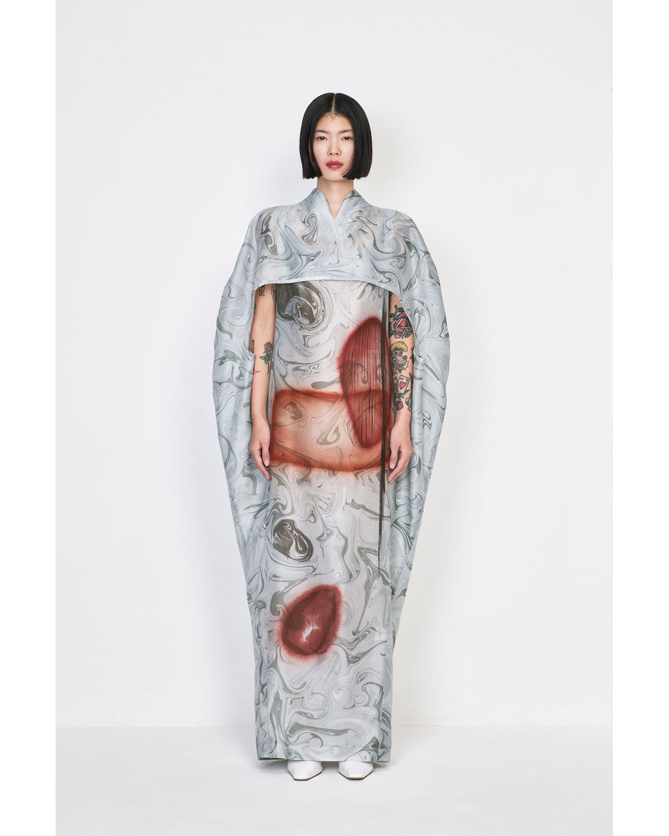 Silk Wool Marbling Dress - grey