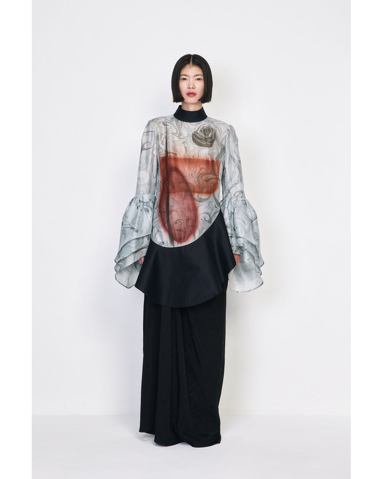 Floral Jacquard Asymmetry Drape Skirt - black